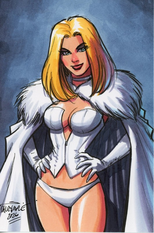 Sexy Emma Frost White Queen X-Men Phoenix 4x6" original art