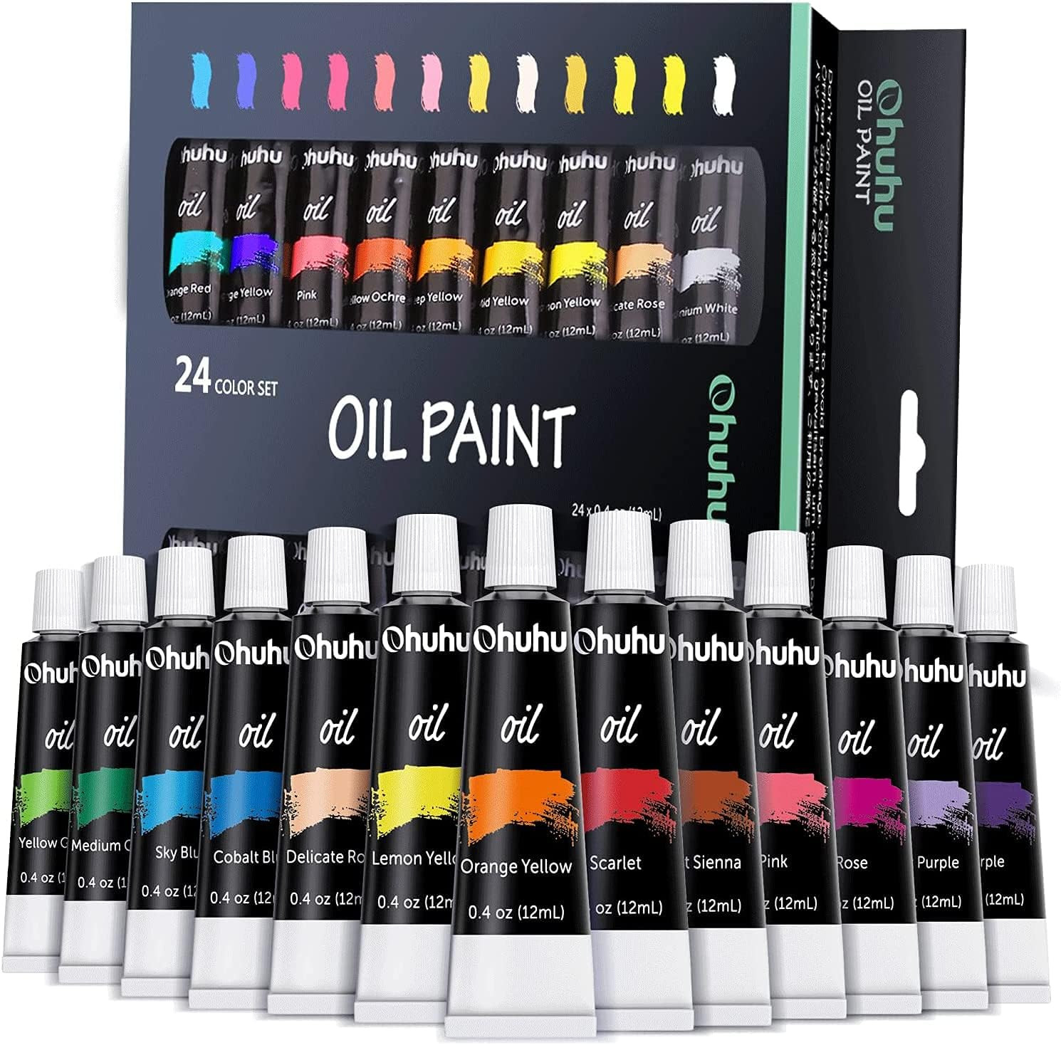 24 Colour Oil Paint Set 12Ml Tubes Rich Pigment Non-Toxic Art Supplies