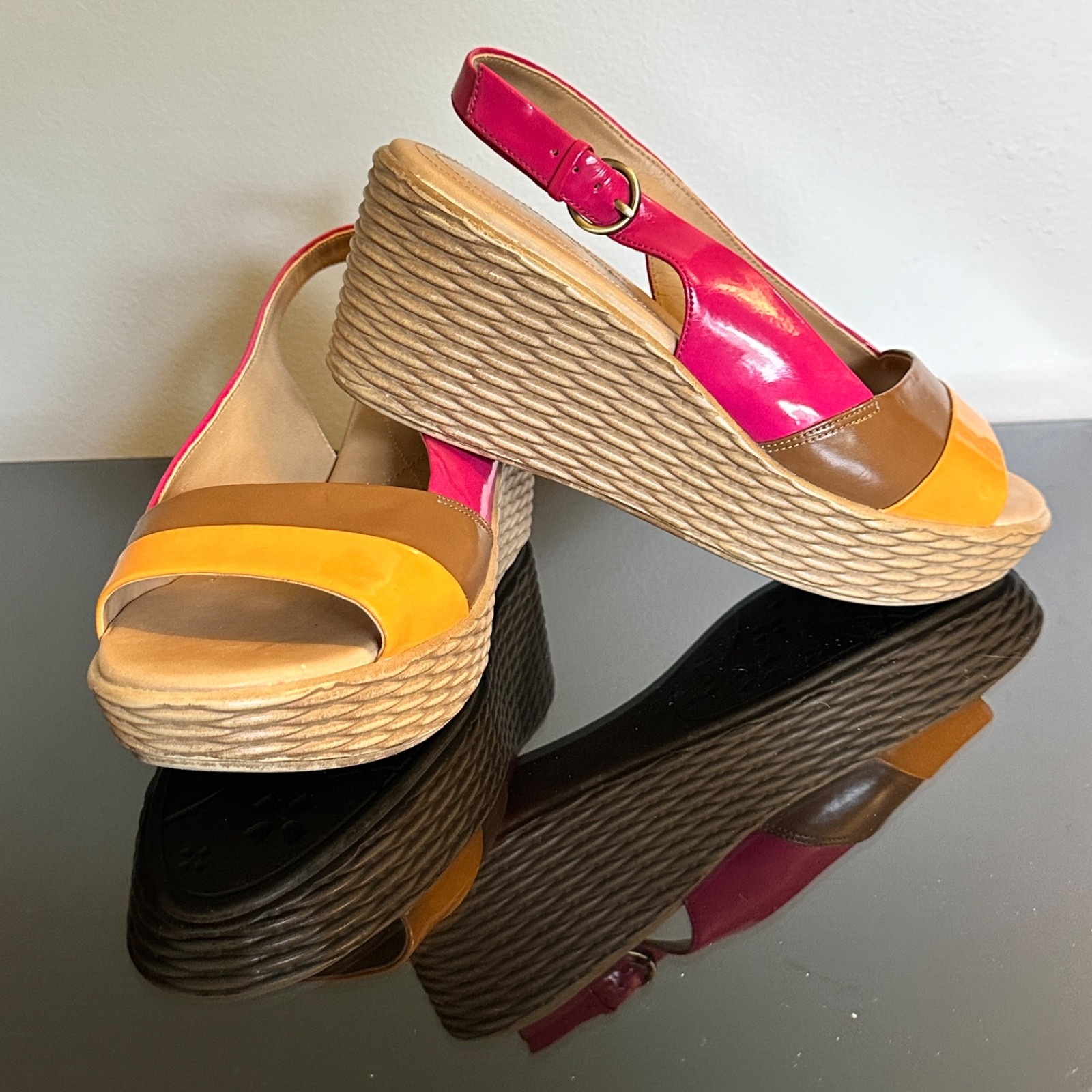 Naturalizer Wedge Heel Slingback Sandals Pink and Yellow size 8.5 