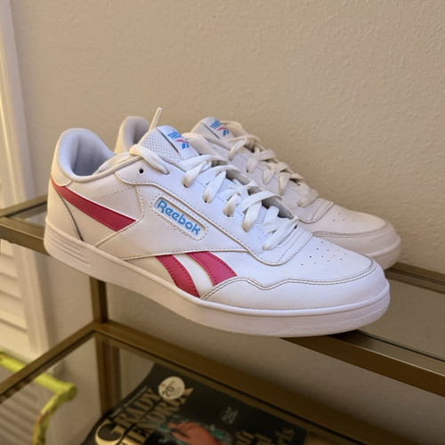 Reebok White Pink Men's Cushioned Low Top Athletic Sneakers Lace Up Rubber