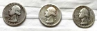 Three (3) 1945 S Silver Washington Quarters