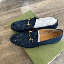 Authentic GUCCI Velvet Blue GG Monogram Horsebit  Loafers Gucci size 8=US 8.5