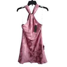 Lulus NEW Got the Key Mauve Satin Floral Jacquard Halter Mini Dress Women Medium