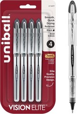 uni-ball 67180PP Vision Elite Rollerball 4 Count (Pack of 1), White/Black 