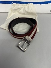 Bally Tonni Stripe Canvas  Leather Reversible Pin Buckle Belt, Men's Size 85-34