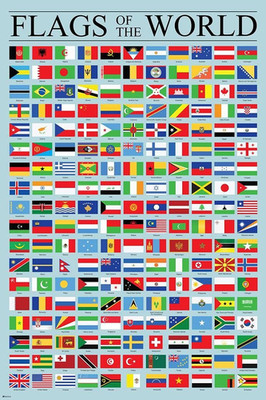 Flags of the World Poster Geography Classroom Decor 24''L x 16''W, Multicolor