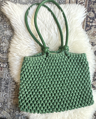 Clare V. Sandy in sold out Green.  Knit Tote Double Leather Straps