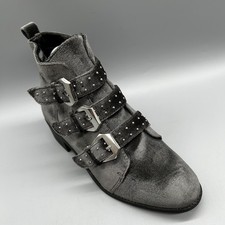 New Look Ankle Boots Grey Velour Biker Buckles Zips Festival Womens Uk 5