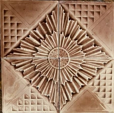 USETCO 12” Sunburst Tile Medallion—Plumfield Glaze, Antique Architectural Tile