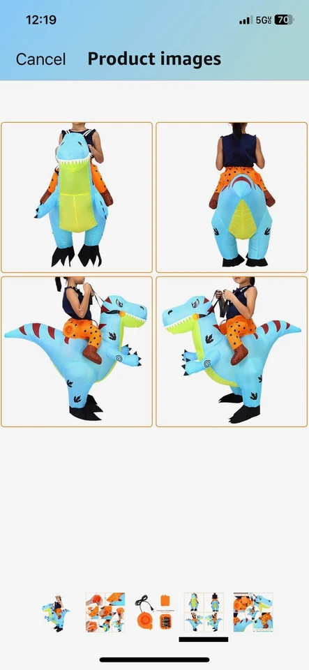 Fantasia inflável de dinossauro cosplay roupa de festa - Imagem 2 de 4