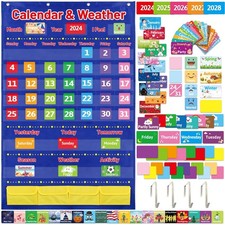 Calendar and Weather Pocket Chart for Kids with 136 Cards Classroom Calendar ...