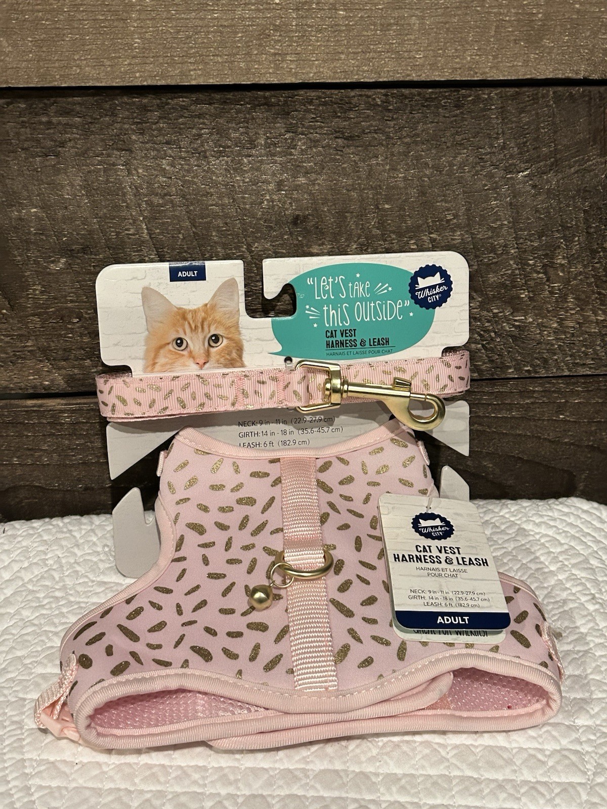 Whisker City Cat Vest Harness Adult Leash & Harness Pink Gold NEW - Thumbnail 1