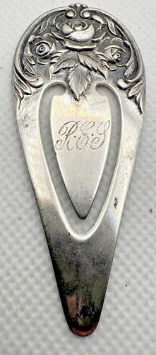 S Kirk & Son Sterling Silver 925 Repoussé Flower Floral Bookmark #9 Monogrammed