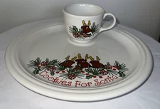 Fiesta Ware "Cookies For Santa" Reindeer Rudolf Welled Plate & Cup Christmas