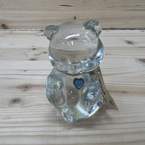 Fenton Art Glass Birthstone Bear Figurine March Purple Heart Tag Handmade in USA