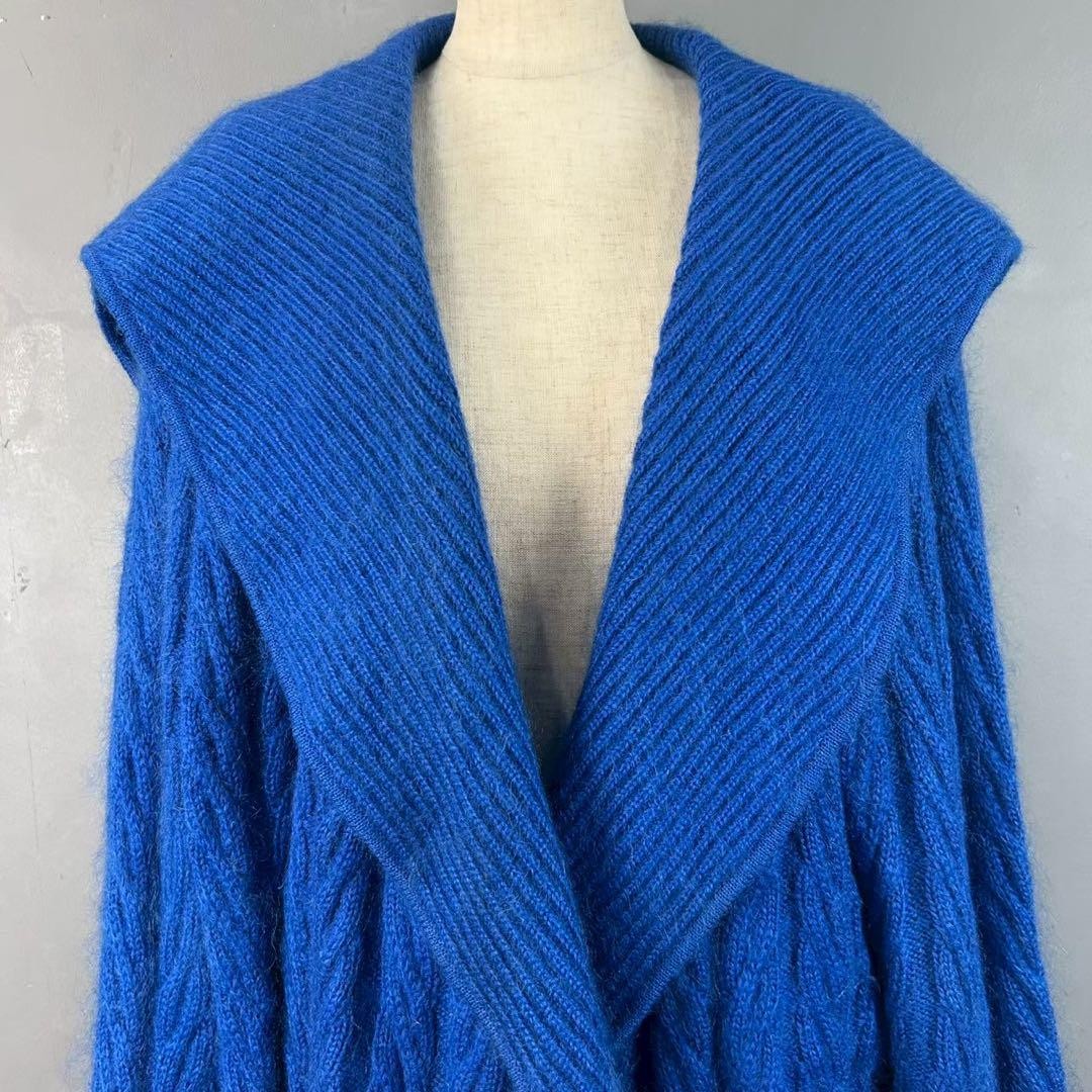 Yves Saint Laurent Cardigan Maglia Cavo Marinaio Vintage Blu Lana Nylon Donna M