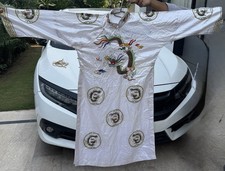 Antique Chinese 1920 Hand Embroidery Dragon Shirt Robe Length 110 Chest 110 Cm