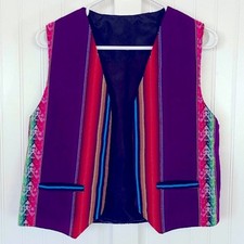 Vintage Serape Vest Woven Colorful Striped Navajo Mexican Native Ethnic Boho Sm