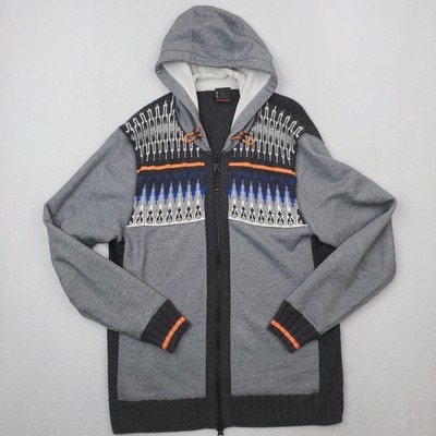 Bogner Fire Ice Sweater Mens XL Gray Full Zip Fair Isle Alpaca Blend Knit Jacket