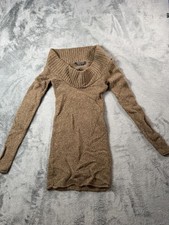 BCBGMAXAZRIA Sweater Dress Womens XS Brown Off Shoulder Knit Long Sleeve Mini