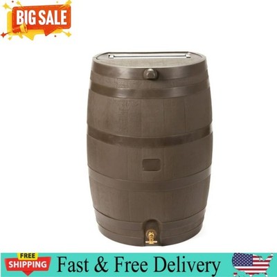 50-Gallon Flat Back Rain Barrel with Brass Spigot, Walnut Color New