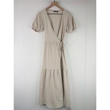 NWT ASOS Beige Maxi Wrap Dress Size 2 Peasant Puff Sleeve Minimalist Cottagecore