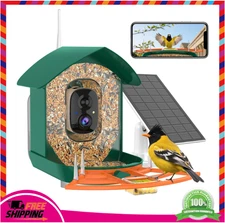 Smart Bird Feeder with 2K WiFi Camera Solar Powered AI Identify Night Vision