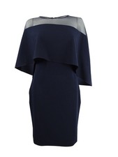 Betsy & Adam Women's Scuba Crepe Overlay Dress (4, Navy) 749709722119