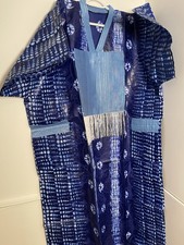 Handmade Blue Men's Dashiki Traditional Robe with Fringe Detailing