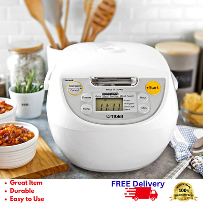 5.5-Cup Micom Rice Cooker Warmer Tacook Synchronized Cooking Tray White NEW