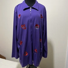 Red Hat Society Full Zip Sweatshirt Cardigan Jacket Purple Embellished
