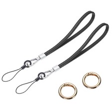 2 Pcs Leather Wristlet Strap Wrist Lanyard for Cellphone Keychain Black 