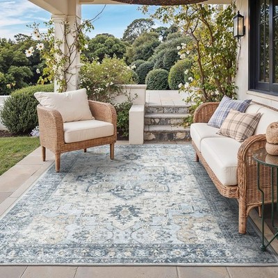 Outdoor & Indoor Area Rug 6'x9', Waterproof, Non-Shedding, Easy Cleaning, Boho