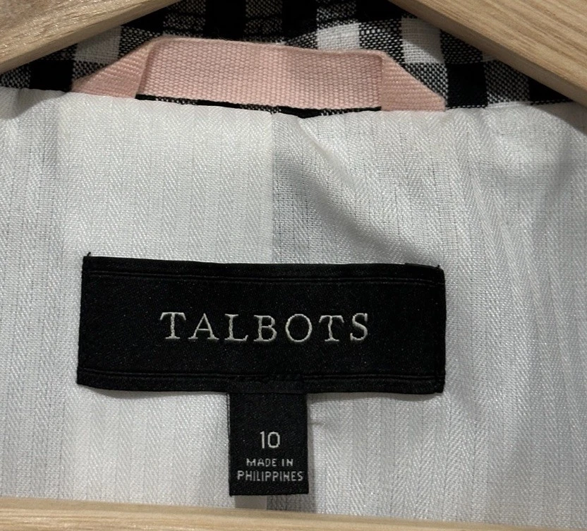 Blazer Talbots Mujer Guinga Mezcla Lino Talla 10 Retro Playa Preppy Foto 4 de 4