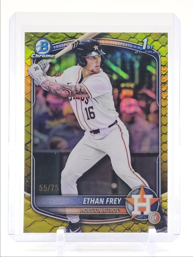 ETHAN FREY 2025 BOWMAN CHROME DRAFT 1ST YELLOW REPTILIAN ASTROS /75 Q4920