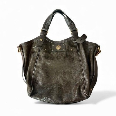Marc Jacobs Fran Turnlock Shine Leather Tote Bag Olive