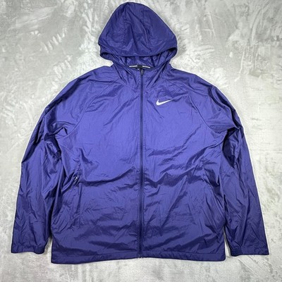 Nike Essential Windrunner Running Jacket Mens XL Purple Mesh Hooded Full Zip