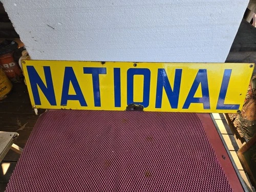 Extra Large Vintage Original Porcelain Sign National Pump Jack Gas Oil Well Sign