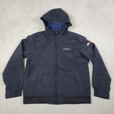 Tommy Hilfiger Jacket Mens M Black Full Zip Windbreaker Hooded Hiking Outdoos