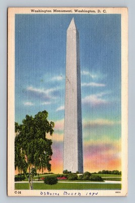 Vintage Linen Postcard Washington Monument Washington DC 1940s