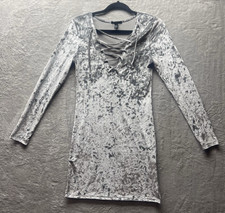 Forever 21 Silver Crushed Velvet Dress Women's Med Bodycon Mini Dress Lace Up