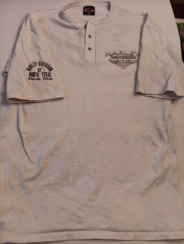 Harley-Davidson, Vintage Harley Davidson 1998 White Dallas TX T Shirt Single Stitch QuarterButton
