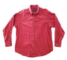 Hunt Club Button Shirt Men L Large Twill 100 Cotton Long Sleeve Red Check