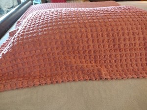 Pretty Set Of Vintage Chenille Pillow Sham's in Coral Or Use For Any Project
