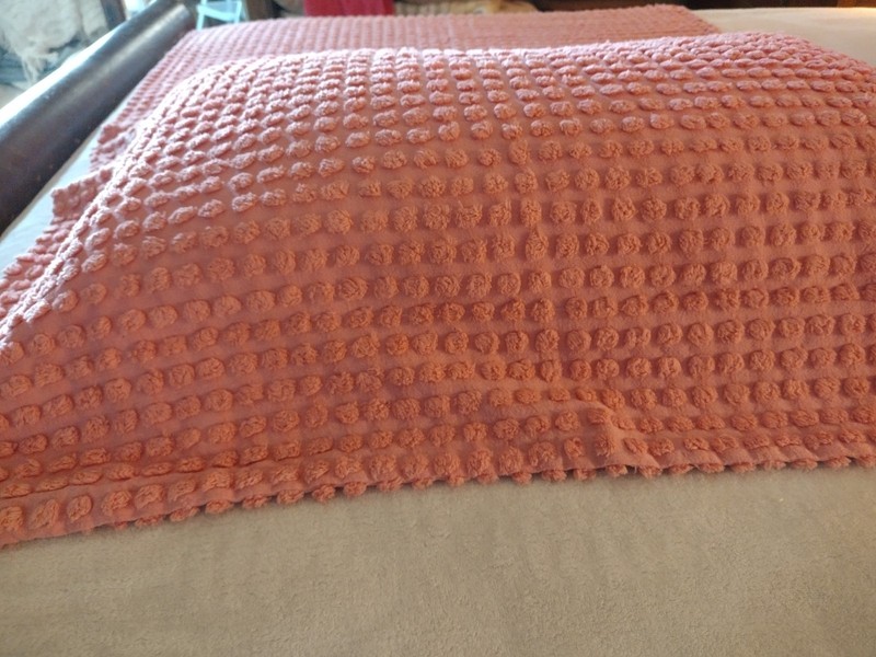 Pretty Set Of Vintage Chenille Pillow Sham's in Coral Or Use For Any Project