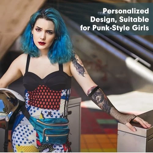 2 pares de guantes largos de red, elegantes guantes sin dedos para mujer, negro punk Foto 4 de 4