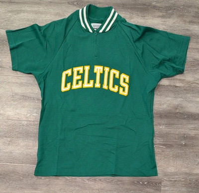 Vintage 80s Sand Knit Medalist Boston Celtics Green Warm Up Top 1/4 Zip NOS Med