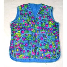 Vintage Mod Vest Size L 60s 70s Blue Psychedelic Neon Squares Quilted Nylon