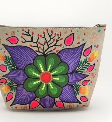 Hand Painted Faux Leather Mexican Cosmetic Bag - Makeup - Bolsa Pintada Mexicana