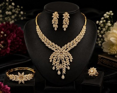 Luxus 18K Vergoldet Edelstahl Schmuck Set für Damen Dubai Stil Set